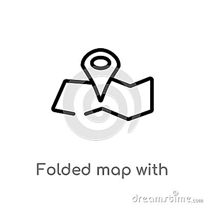 outline folded map with position mark vector icon. isolated black simple line element illustration from maps and flags concept. Vector Illustration
