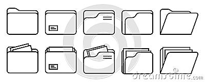 Outline folder. Computer document. File icon in folder. Linear folder with paper. Document symbol in outline. Stock vector Vector Illustration