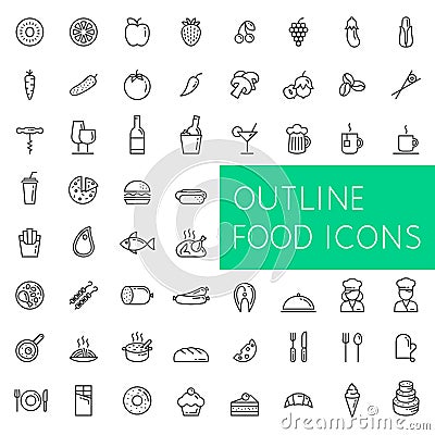Outline food icons set for web and applications. Vector Illustration