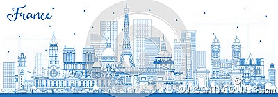 Outline France City Skyline with Blue Buildings Stock Photo