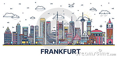 Outline Frankfurt Germany City Skyline with Modern Colored Buildings Isolated on White Stock Photo