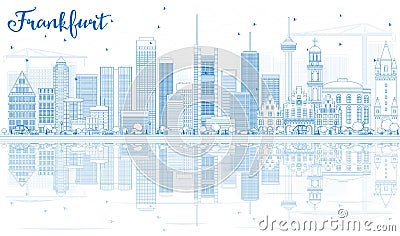 Outline Frankfurt Skyline with Blue Buildings and Reflections. Stock Photo