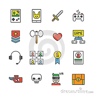 Outline Gamer Icons Vector Illustration