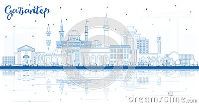 Outline Gaziantep Turkey City Skyline with Blue Buildings and Reflections Stock Photo