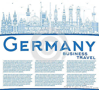 Outline Germany City Skyline with Blue Buildings and Copy Space. Stock Photo