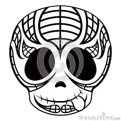 Outline of a happy mexican skull cartoon Vector Illustration
