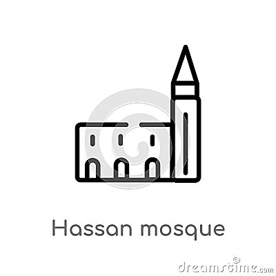 outline hassan mosque vector icon. isolated black simple line element illustration from monuments concept. editable vector stroke Vector Illustration