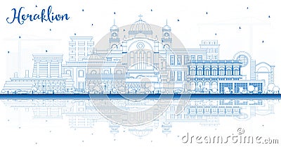 Outline Heraklion Greece Crete City Skyline with Blue Buildings and Reflections Stock Photo
