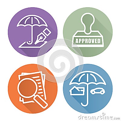 Outline Home and Auto Insurance Icons Vector Illustration