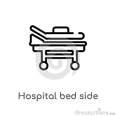 outline hospital bed side view vector icon. isolated black simple line element illustration from medical concept. editable vector Vector Illustration