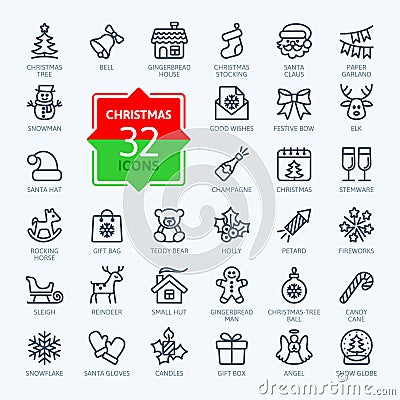 Outline icon collection - Christmas Vector Illustration