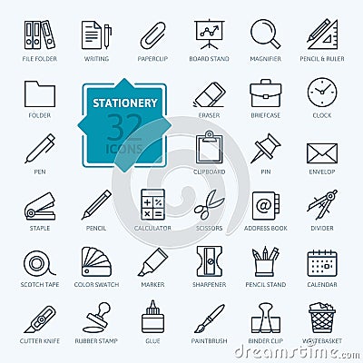 Outline icon collection - Office stationery Vector Illustration