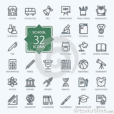 Outline icon collection - School Vector Illustration