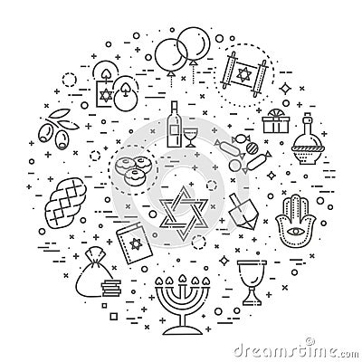 Outline icon collection - Symbols Of Hanukkah Vector Illustration