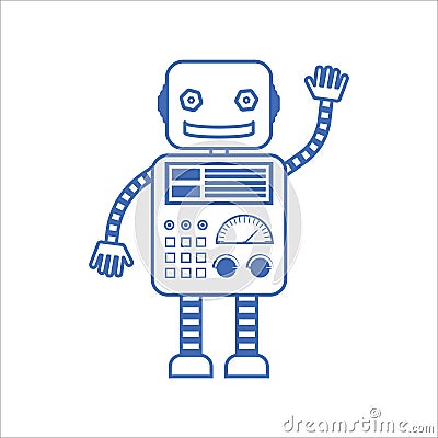 Outline icon is a friendly robot on white background Vector Illustration
