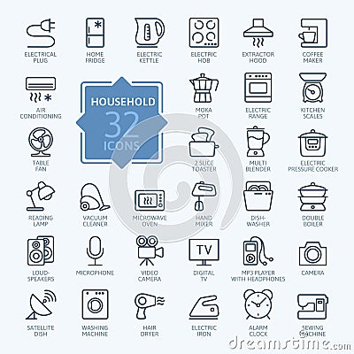 Outline icon set - household appliances Vector Illustration