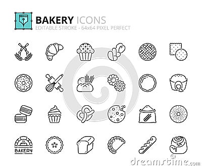 Outline icons about bakery products Vector Illustration