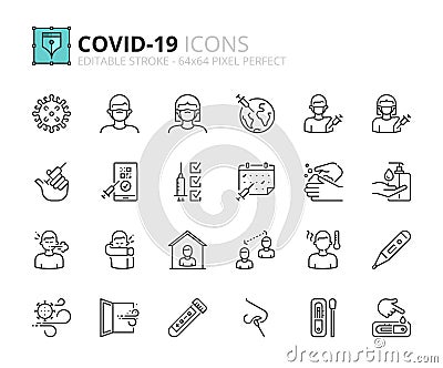 Simple set of outline icons about COVID-19 Vector Illustration