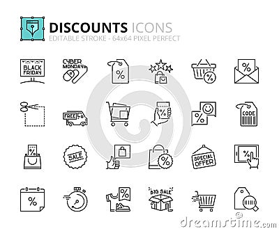 Outline icons about discounts Vector Illustration