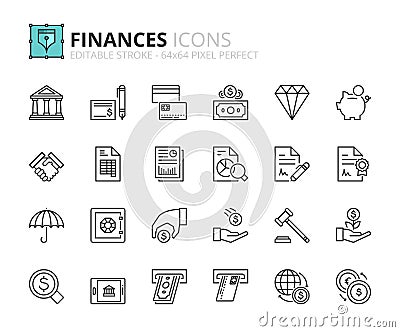 Outline icons about finances Vector Illustration