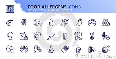 Simple set of outline icons about food allergens. Food and drink Vector Illustration