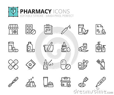 Outline icons about pharmacy Vector Illustration