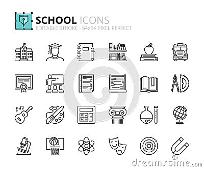 Outline icons about school Vector Illustration