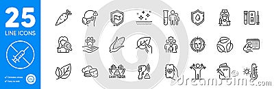 Outline icons set. Blood and saliva test, Collagen skin and Family insurance icons. For website app. Vector Vector Illustration