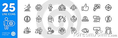 Outline icons set. Builder warning, Electronic thermometer and Eye target icons. For website app. Vector Stock Photo