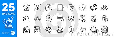 Outline icons set. Employee, Text message and Music app icons. For website app. Vector Stock Photo