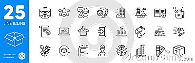 Outline icons set. Engineering, Boxes pallet and Manual doc icons. For website app. Vector Vector Illustration