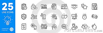 Outline icons set. Freezing click, Coffee maker and Partnership icons. For website app. Vector Vector Illustration