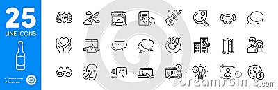 Outline icons set. Loan house, Scroll down and Medical analyzes icons. For website app. Vector Stock Photo