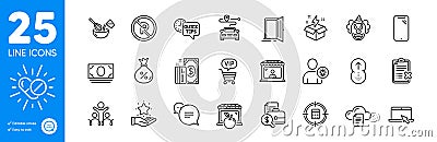 Outline icons set. Loan, Text message and Reject checklist icons. For website app. Vector Vector Illustration
