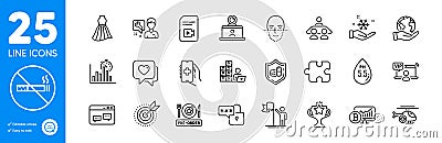 Outline icons set. Lock, Bitcoin chart and Video conference icons. For website app. Vector Vector Illustration