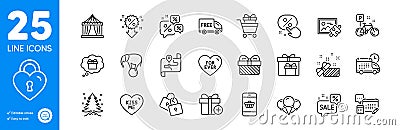 Outline icons set. Locks, Discount button and Free delivery icons. For website app. Vector Vector Illustration