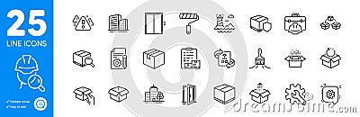 Outline icons set. Open door, Brush and Lighthouse icons. For website app. Vector Vector Illustration