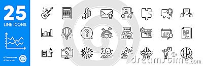 Outline icons set. Receive file, Sharing economy and Calculator icons. For website app. Vector Vector Illustration