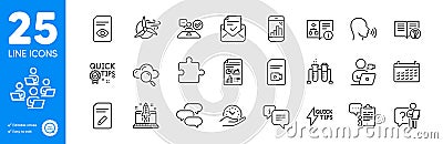 Outline icons set. Technical algorithm, Quickstart guide and Human sing icons. For website app. Vector Vector Illustration