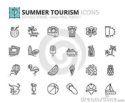 Outline icons about summer tourism Vector Illustration