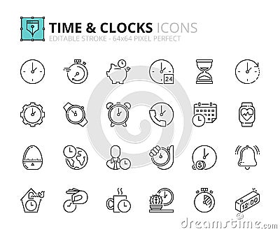 Outline icons about time and clocks Vector Illustration