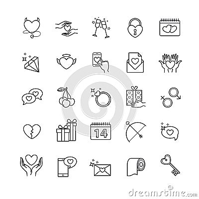 Outline icons - valentine`s day, love set Vector Illustration