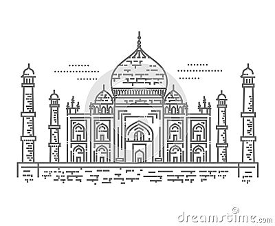 Outline Illustration of Taj Mahal Palace Icon Vector Illustration