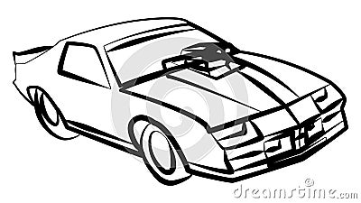 Outline of isometric muscle car for drag racing with large racing carburetor on the hood isolated on white. Clipart Vector Illustration