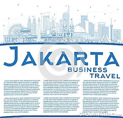 Outline Jakarta Indonesia City Skyline with Blue Buildings and Copy Space Stock Photo