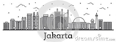 Outline Jakarta Indonesia City Skyline with Modern Buildings Iso Stock Photo