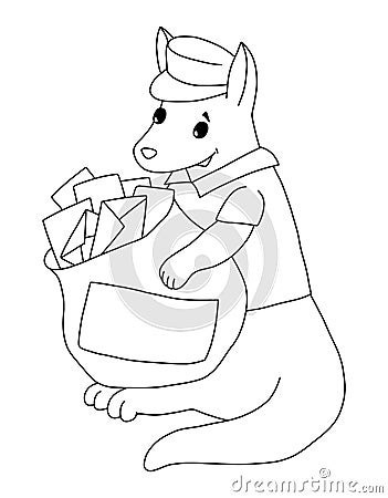 The outline of kangaroo postman with a bag full of letters Stock Photo