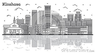 Outline Kinshasa Congo City Skyline with Modern Buildings and Reflections Isolated on White Stock Photo