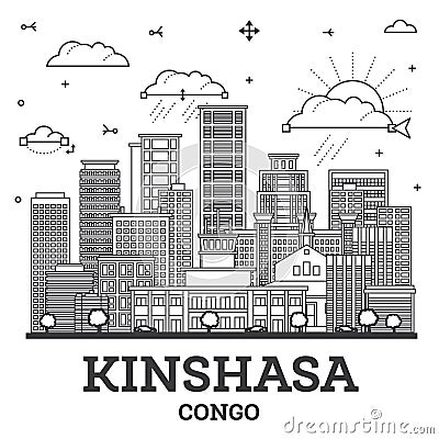 Outline Kinshasa Congo City Skyline with Modern and Historic Buildings Isolated on White. Kinshasa Africa Cityscape with Landmarks Stock Photo