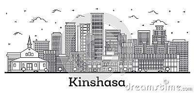 Outline Kinshasa Congo City Skyline with Modern and Historic Buildings Isolated on White Stock Photo